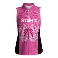 New Zealand Custom Women Sleeveless Polo Shirt Fire Basketball Maori Tribal Pink - Polynesian Pride