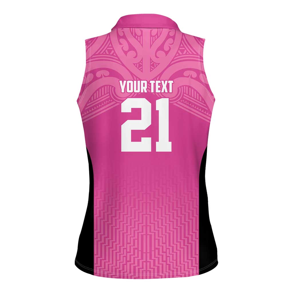 New Zealand Custom Women Sleeveless Polo Shirt Fire Basketball Maori Tribal Pink - Polynesian Pride