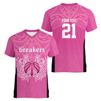 New Zealand Custom Women V-Neck T-Shirt Fire Basketball Maori Tribal Pink - Polynesian Pride
