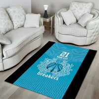 New Zealand Custom Area Rug Fire Basketball Maori Tribal Sky Blue - Polynesian Pride