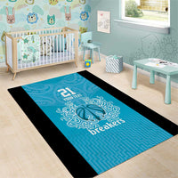 New Zealand Custom Area Rug Fire Basketball Maori Tribal Sky Blue - Polynesian Pride