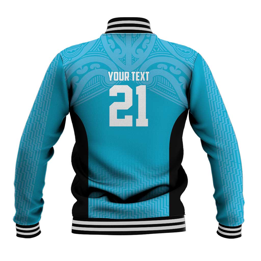 New Zealand Custom Baseball Jacket Fire Basketball Maori Tribal Sky Blue - Polynesian Pride
