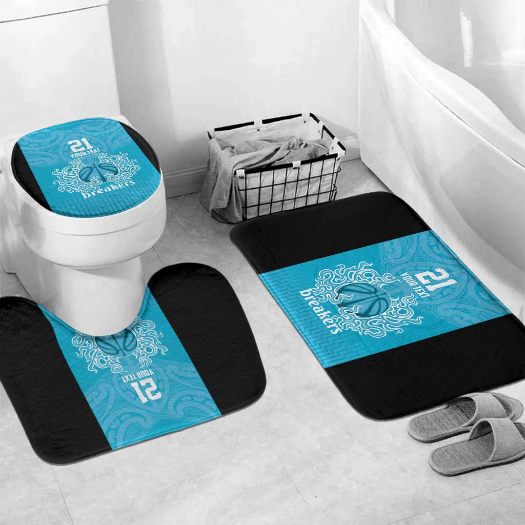 New Zealand Custom Bathroom Set Fire Basketball Maori Tribal Sky Blue - Polynesian Pride