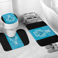 New Zealand Custom Bathroom Set Fire Basketball Maori Tribal Sky Blue - Polynesian Pride