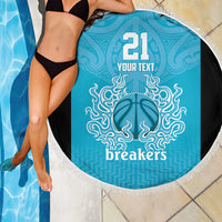 New Zealand Custom Beach Blanket Fire Basketball Maori Tribal Sky Blue - Polynesian Pride