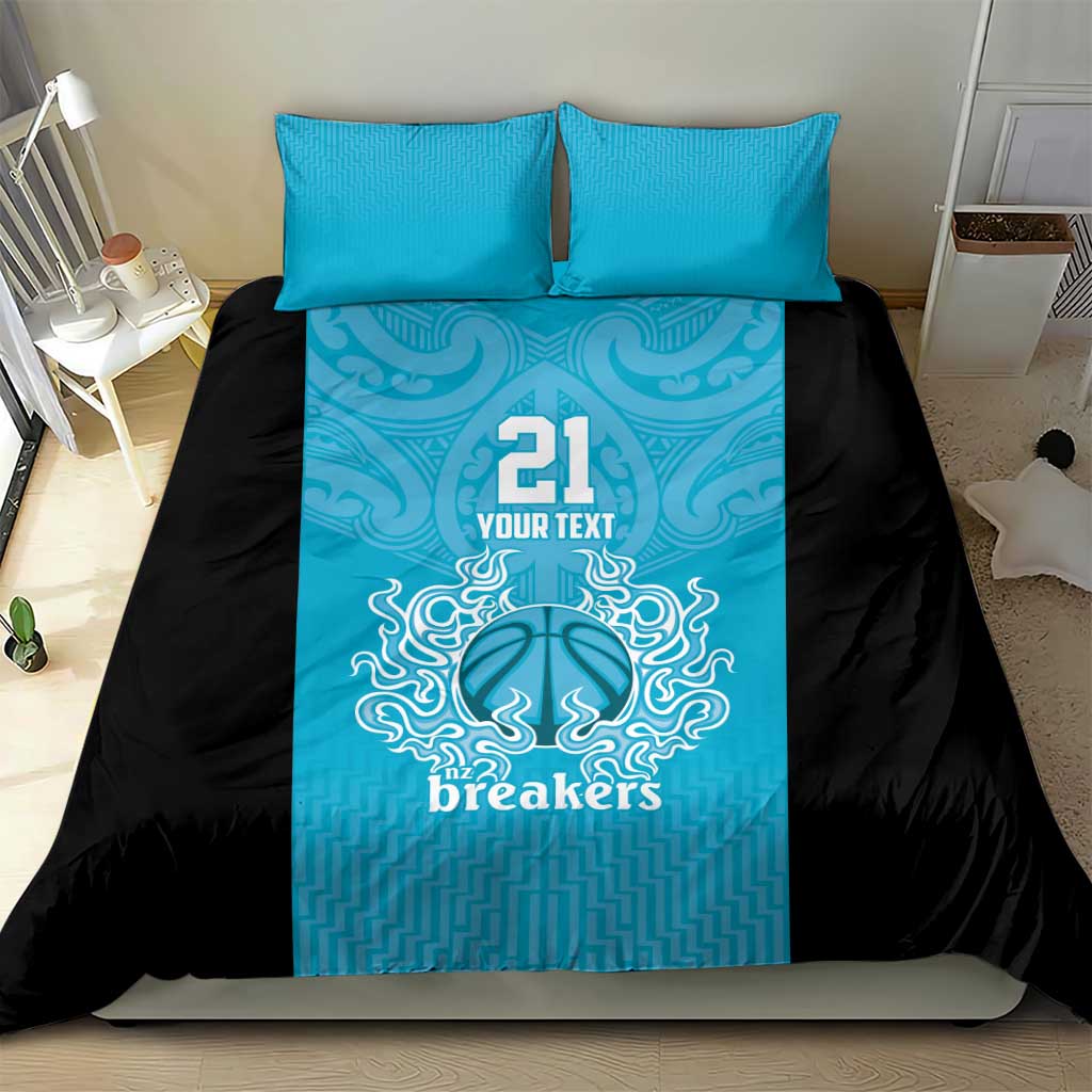New Zealand Custom Bedding Set Fire Basketball Maori Tribal Sky Blue - Polynesian Pride