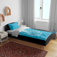 New Zealand Custom Bedding Set Fire Basketball Maori Tribal Sky Blue - Polynesian Pride