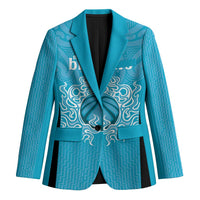 New Zealand Custom Blazer Fire Basketball Maori Tribal Sky Blue - Polynesian Pride