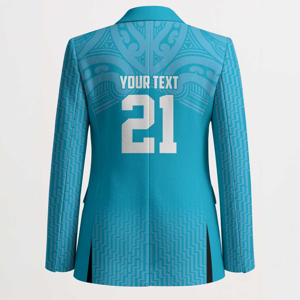 New Zealand Custom Blazer Fire Basketball Maori Tribal Sky Blue - Polynesian Pride