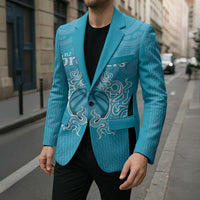 New Zealand Custom Blazer Fire Basketball Maori Tribal Sky Blue - Polynesian Pride