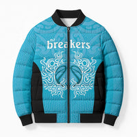 New Zealand Custom Bomber Puffer Jacket Fire Basketball Maori Tribal Sky Blue - Polynesian Pride