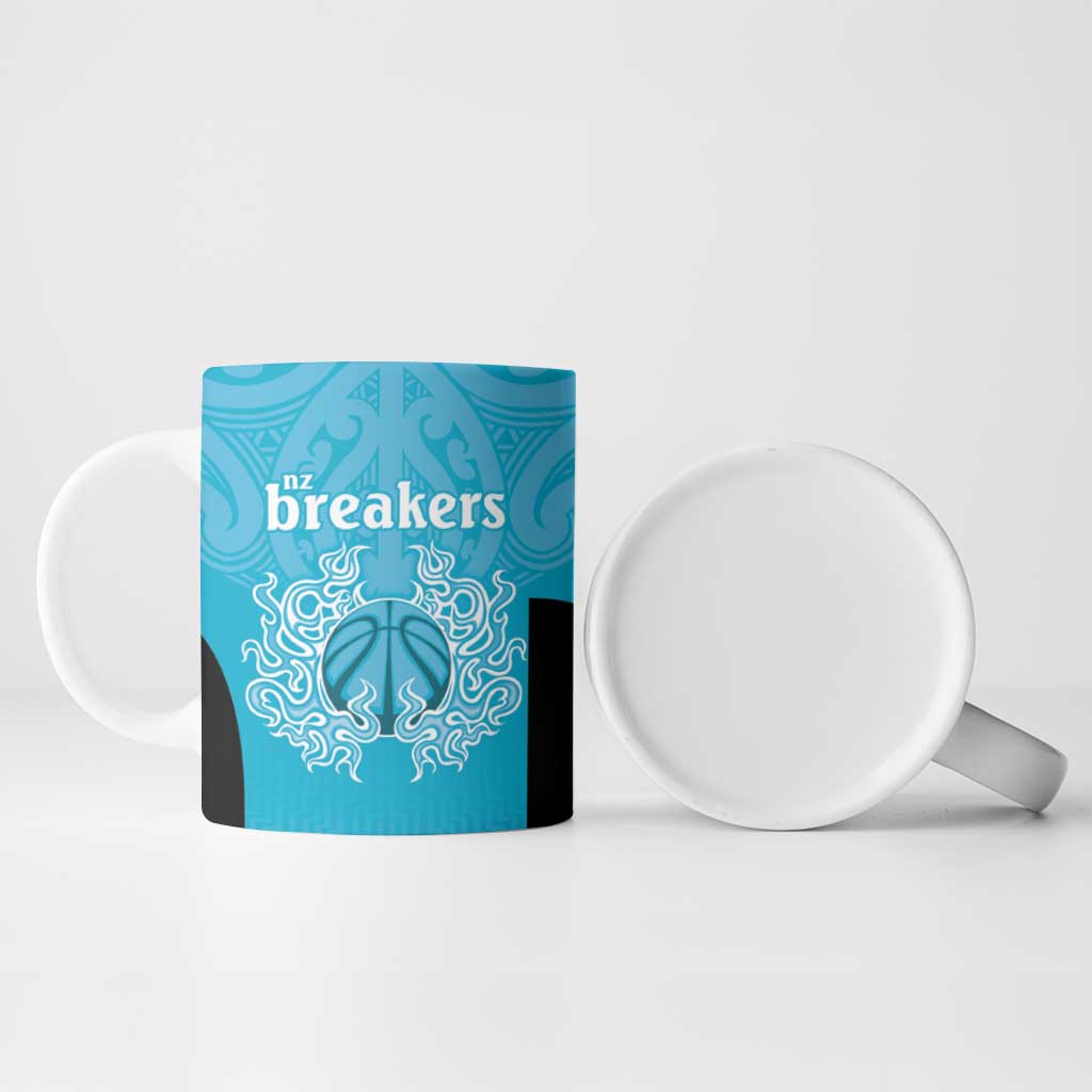 New Zealand Custom Ceramic Mug Fire Basketball Maori Tribal Sky Blue - Polynesian Pride