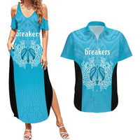 New Zealand Custom Couples Matching Summer Maxi Dress and Hawaiian Shirt Fire Basketball Maori Tribal Sky Blue - Polynesian Pride