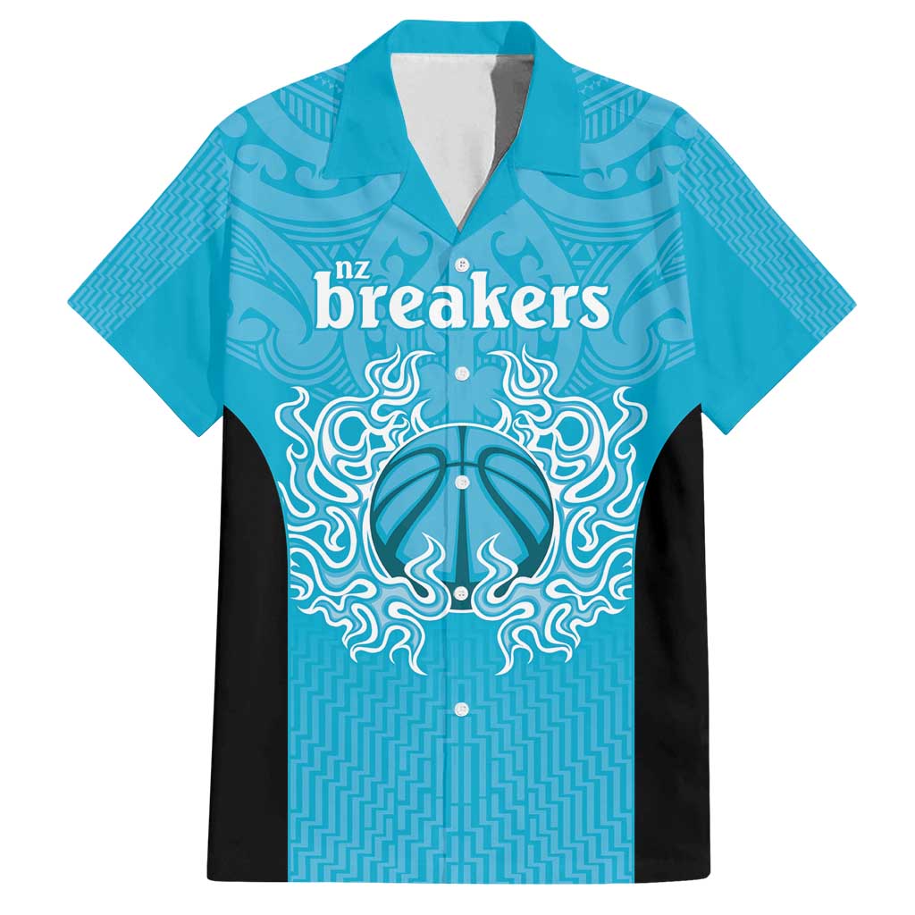 New Zealand Custom Family Matching Long Sleeve Bodycon Dress and Hawaiian Shirt Fire Basketball Maori Tribal Sky Blue LT9 Dad's Shirt - Short Sleeve Blue - Polynesian Pride