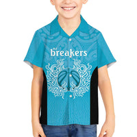 New Zealand Custom Family Matching Long Sleeve Bodycon Dress and Hawaiian Shirt Fire Basketball Maori Tribal Sky Blue LT9 Son's Shirt Blue - Polynesian Pride