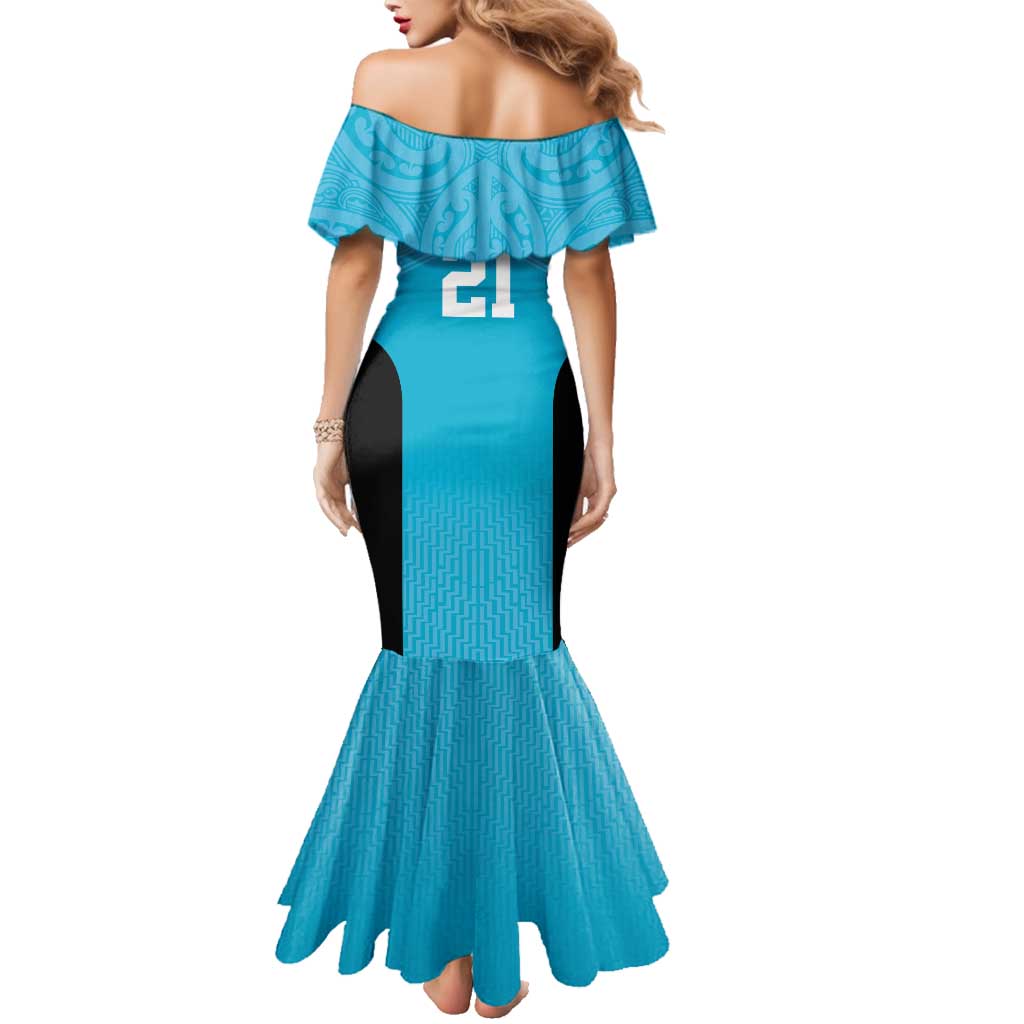 New Zealand Custom Family Matching Mermaid Dress and Hawaiian Shirt Fire Basketball Maori Tribal Sky Blue LT9 - Polynesian Pride