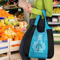 New Zealand Custom Grocery Bag Fire Basketball Maori Tribal Sky Blue - Polynesian Pride