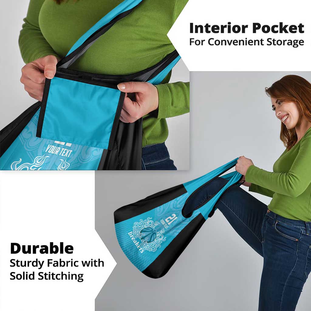 New Zealand Custom Grocery Bag Fire Basketball Maori Tribal Sky Blue - Polynesian Pride