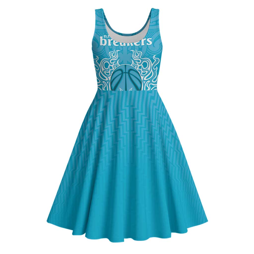 New Zealand Custom Midi Dress Fire Basketball Maori Tribal Sky Blue - Polynesian Pride