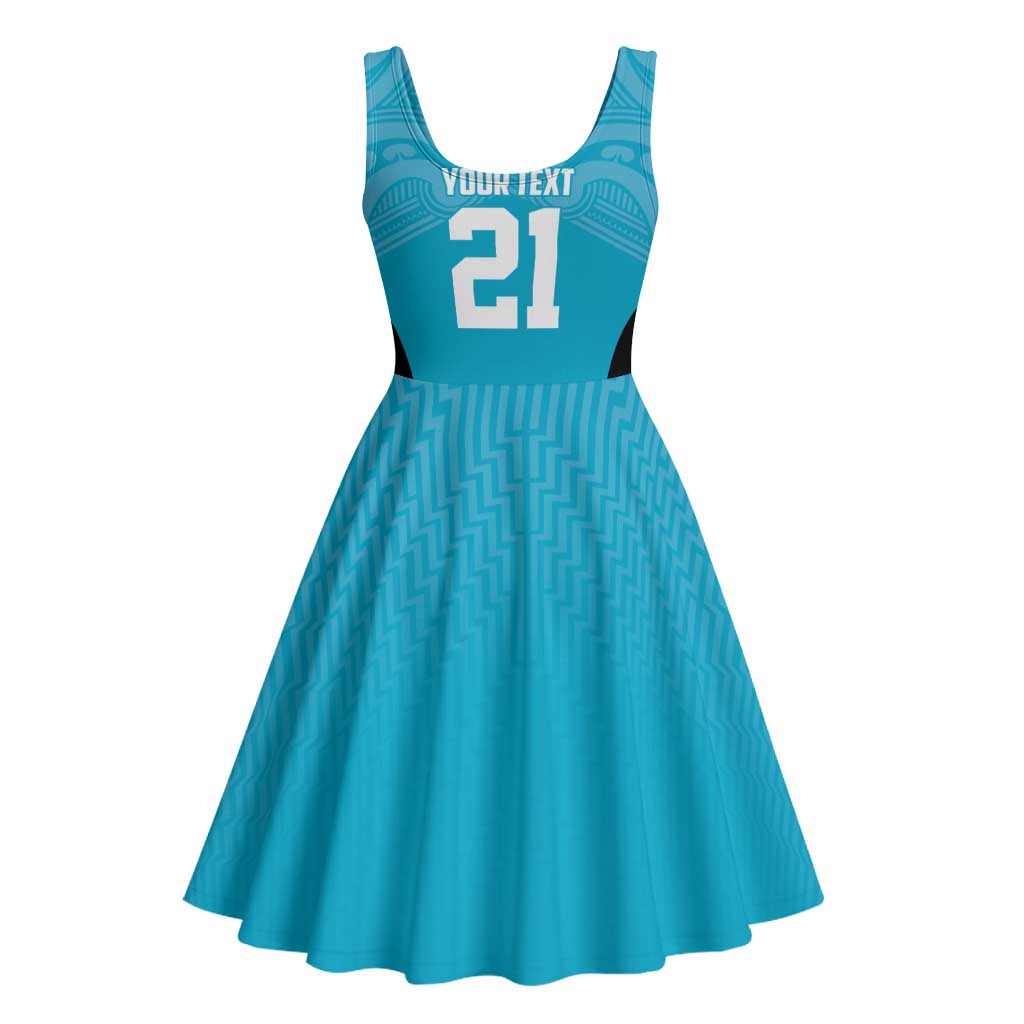 New Zealand Custom Midi Dress Fire Basketball Maori Tribal Sky Blue - Polynesian Pride