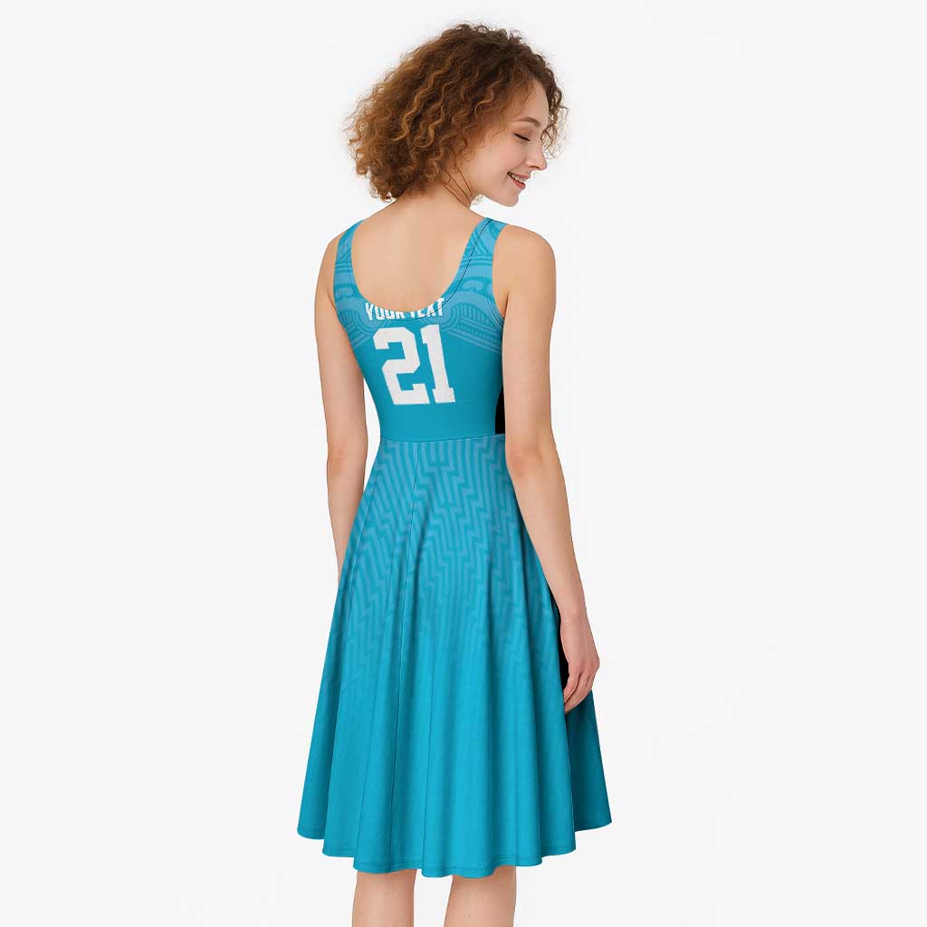 New Zealand Custom Midi Dress Fire Basketball Maori Tribal Sky Blue - Polynesian Pride