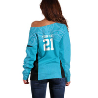 New Zealand Custom Off Shoulder Sweater Fire Basketball Maori Tribal Sky Blue - Polynesian Pride