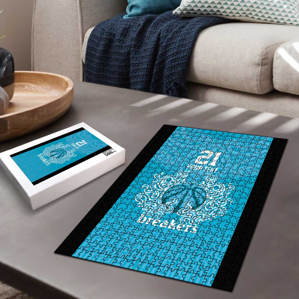 New Zealand Custom Puzzle Fire Basketball Maori Tribal Sky Blue - Polynesian Pride