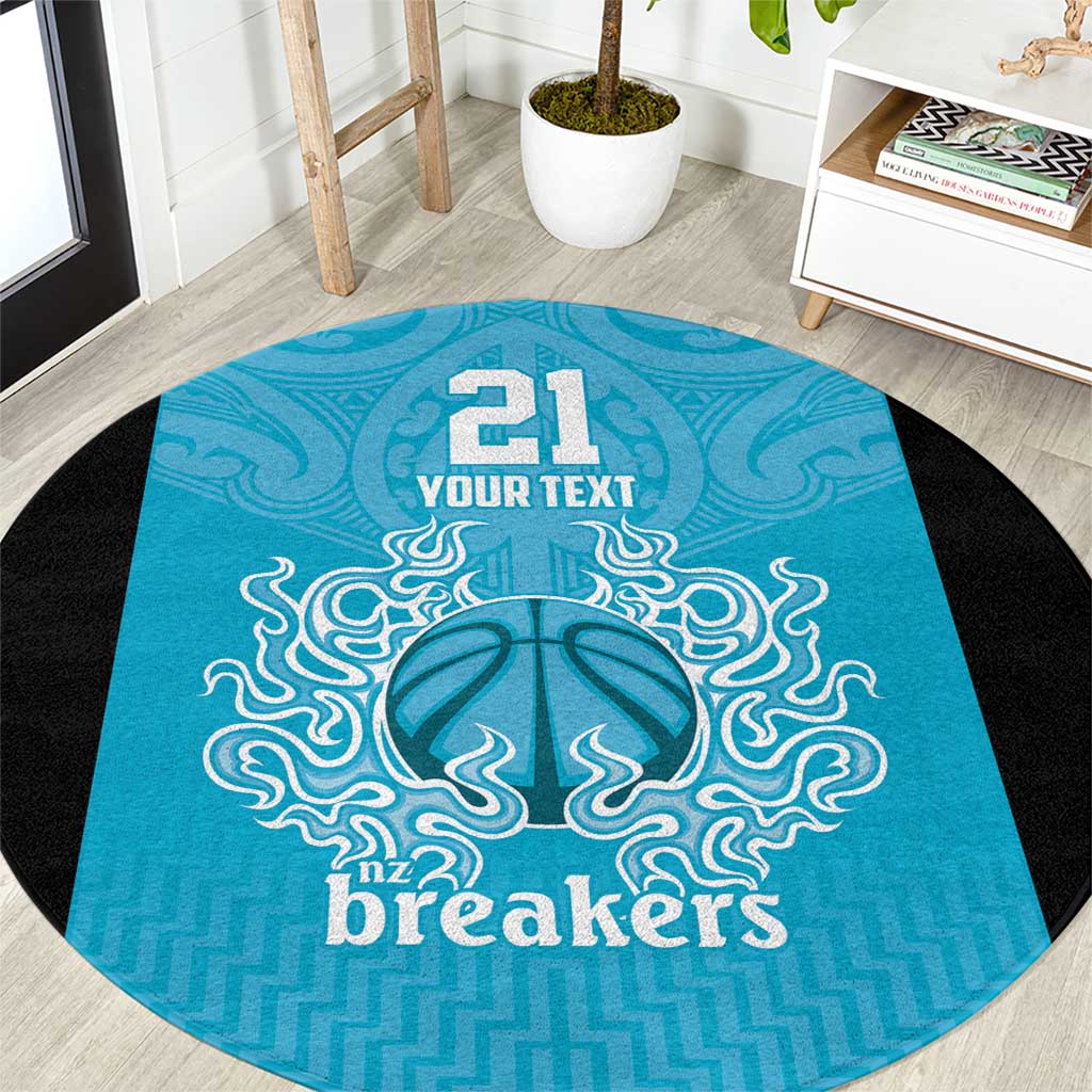 New Zealand Custom Round Carpet Fire Basketball Maori Tribal Sky Blue - Polynesian Pride