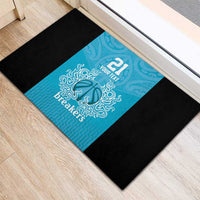 New Zealand Custom Rubber Doormat Fire Basketball Maori Tribal Sky Blue - Polynesian Pride