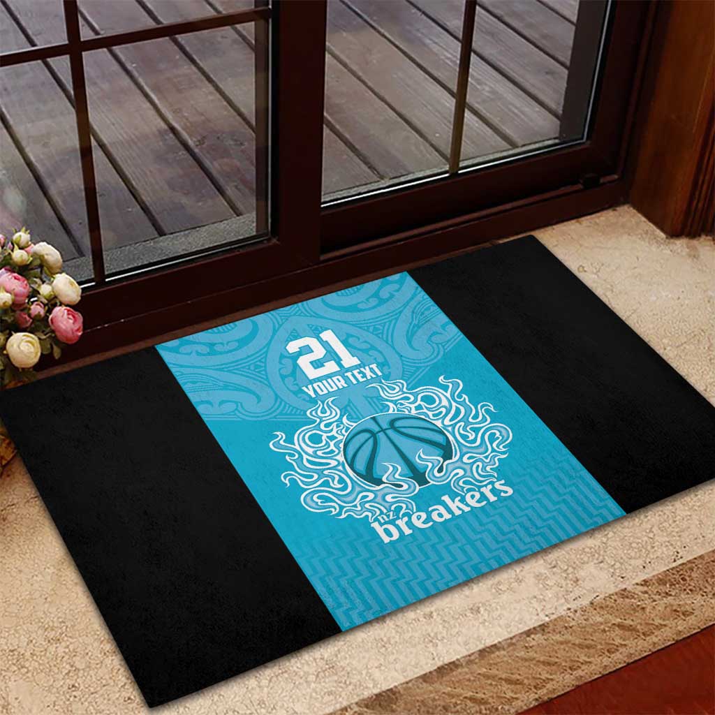 New Zealand Custom Rubber Doormat Fire Basketball Maori Tribal Sky Blue - Polynesian Pride