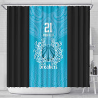 New Zealand Custom Shower Curtain Fire Basketball Maori Tribal Sky Blue - Polynesian Pride
