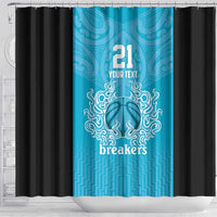 New Zealand Custom Shower Curtain Fire Basketball Maori Tribal Sky Blue - Polynesian Pride