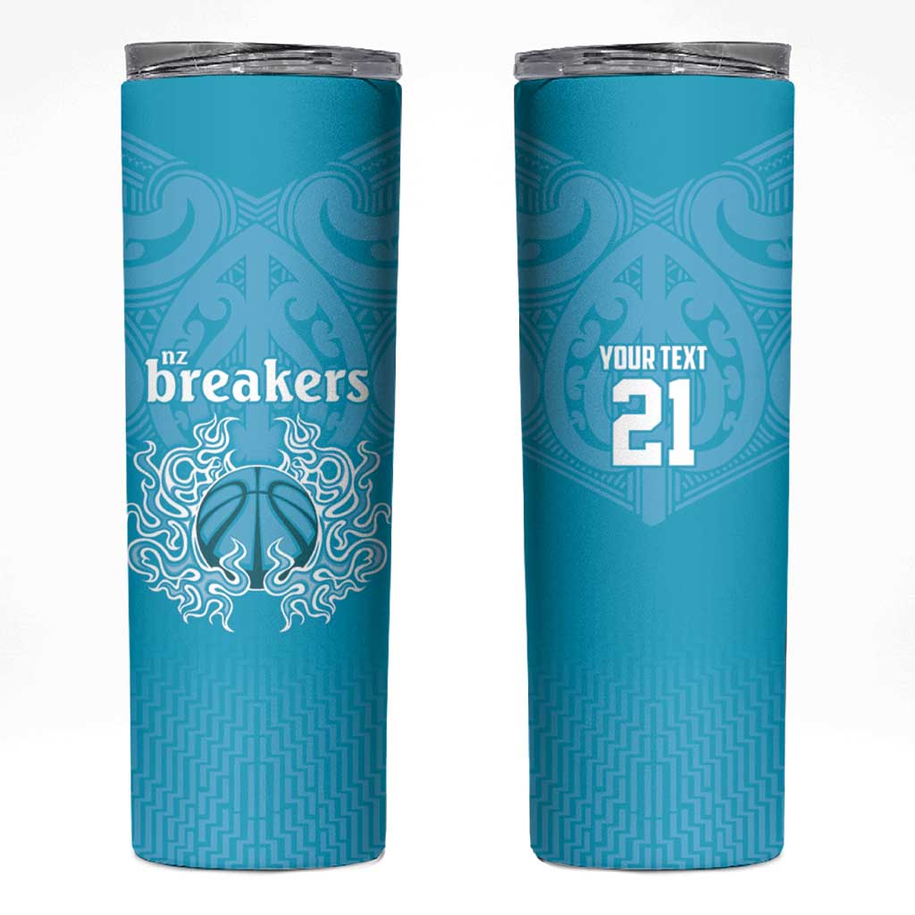 New Zealand Custom Skinny Tumbler Fire Basketball Maori Tribal Sky Blue - Polynesian Pride