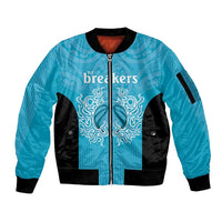 New Zealand Custom Sleeve Zip Bomber Jacket Fire Basketball Maori Tribal Sky Blue - Polynesian Pride