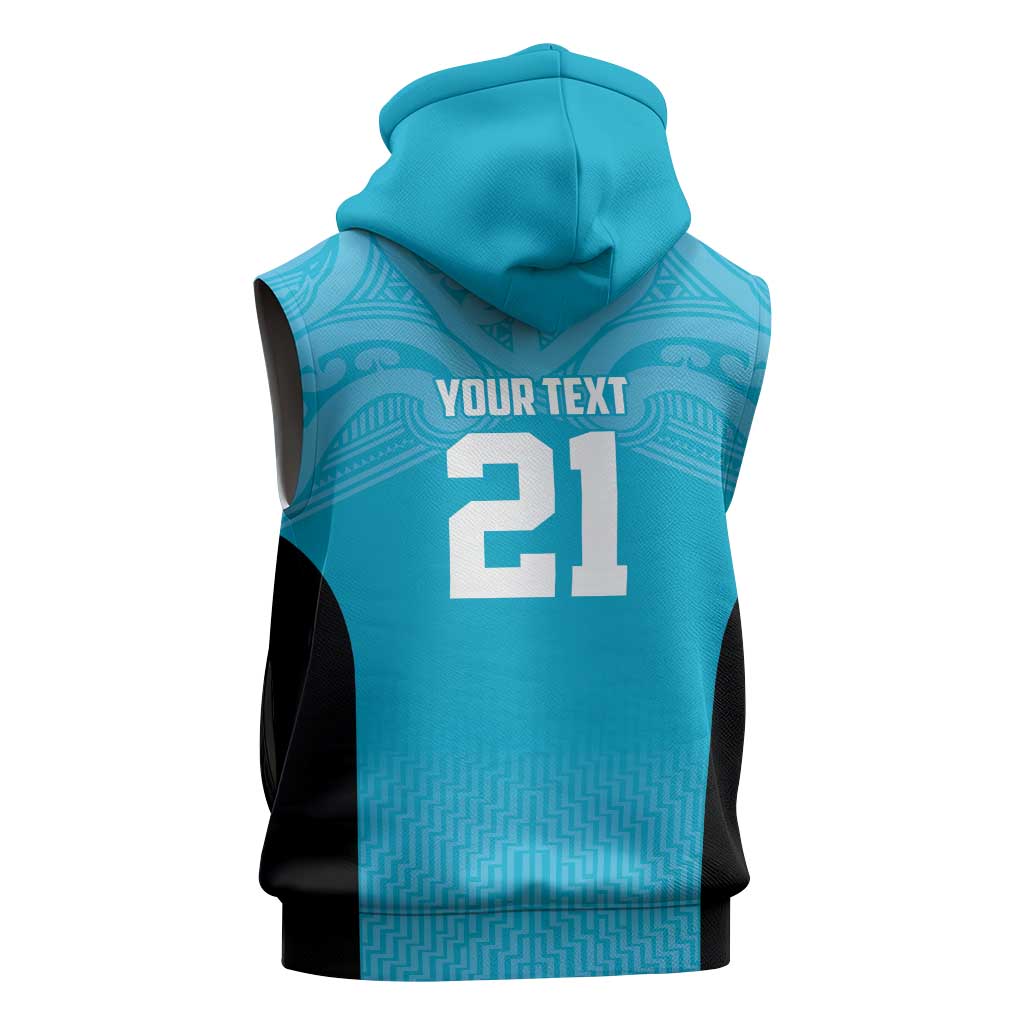 New Zealand Custom Sleeveless Zip Hoodie Fire Basketball Maori Tribal Sky Blue - Polynesian Pride
