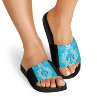 New Zealand Custom Slide Sandals Fire Basketball Maori Tribal Sky Blue - Polynesian Pride