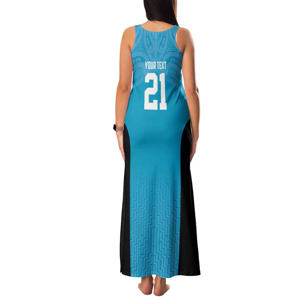 New Zealand Custom Tank Maxi Dress Fire Basketball Maori Tribal Sky Blue - Polynesian Pride