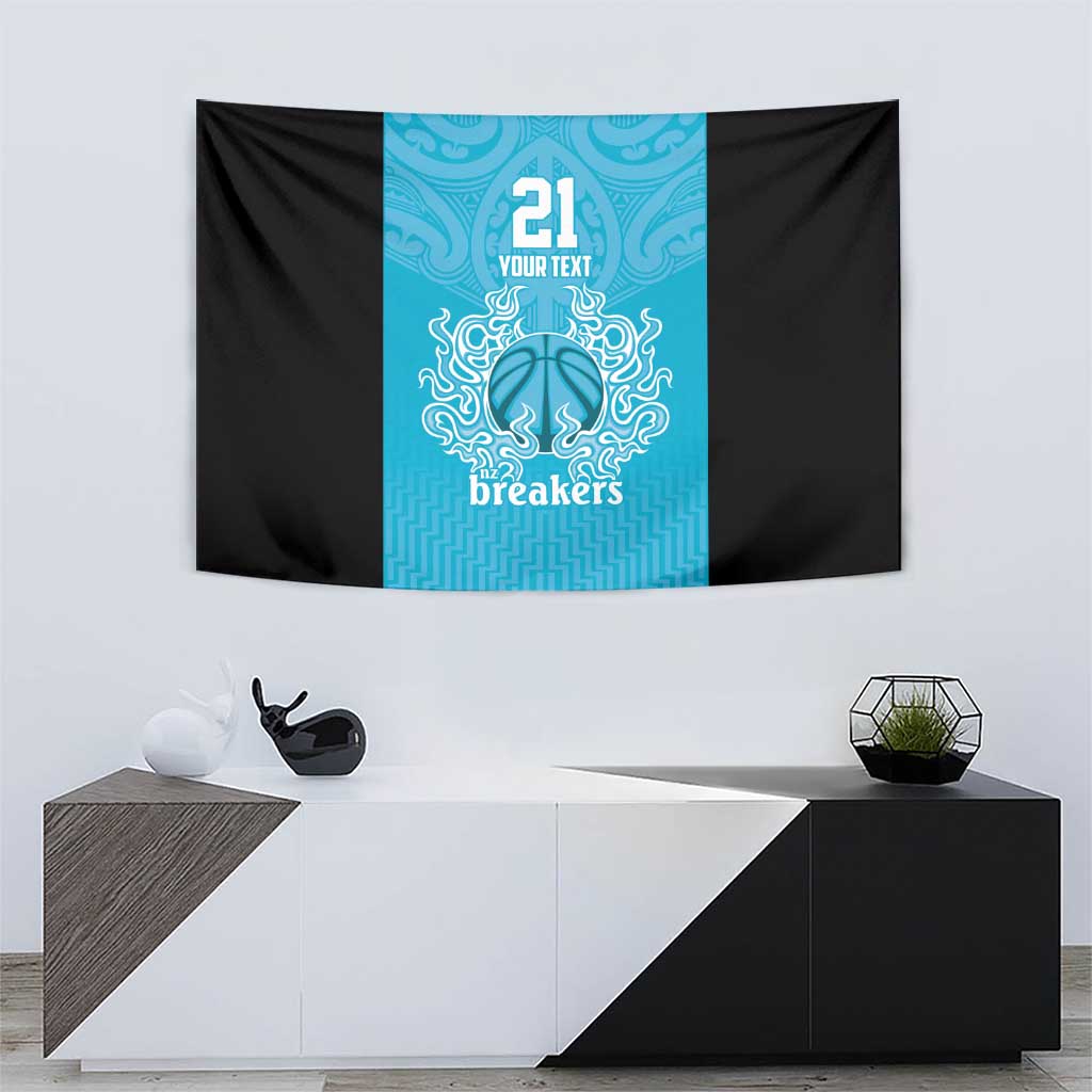 New Zealand Custom Tapestry Fire Basketball Maori Tribal Sky Blue - Polynesian Pride