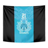 New Zealand Custom Tapestry Fire Basketball Maori Tribal Sky Blue - Polynesian Pride