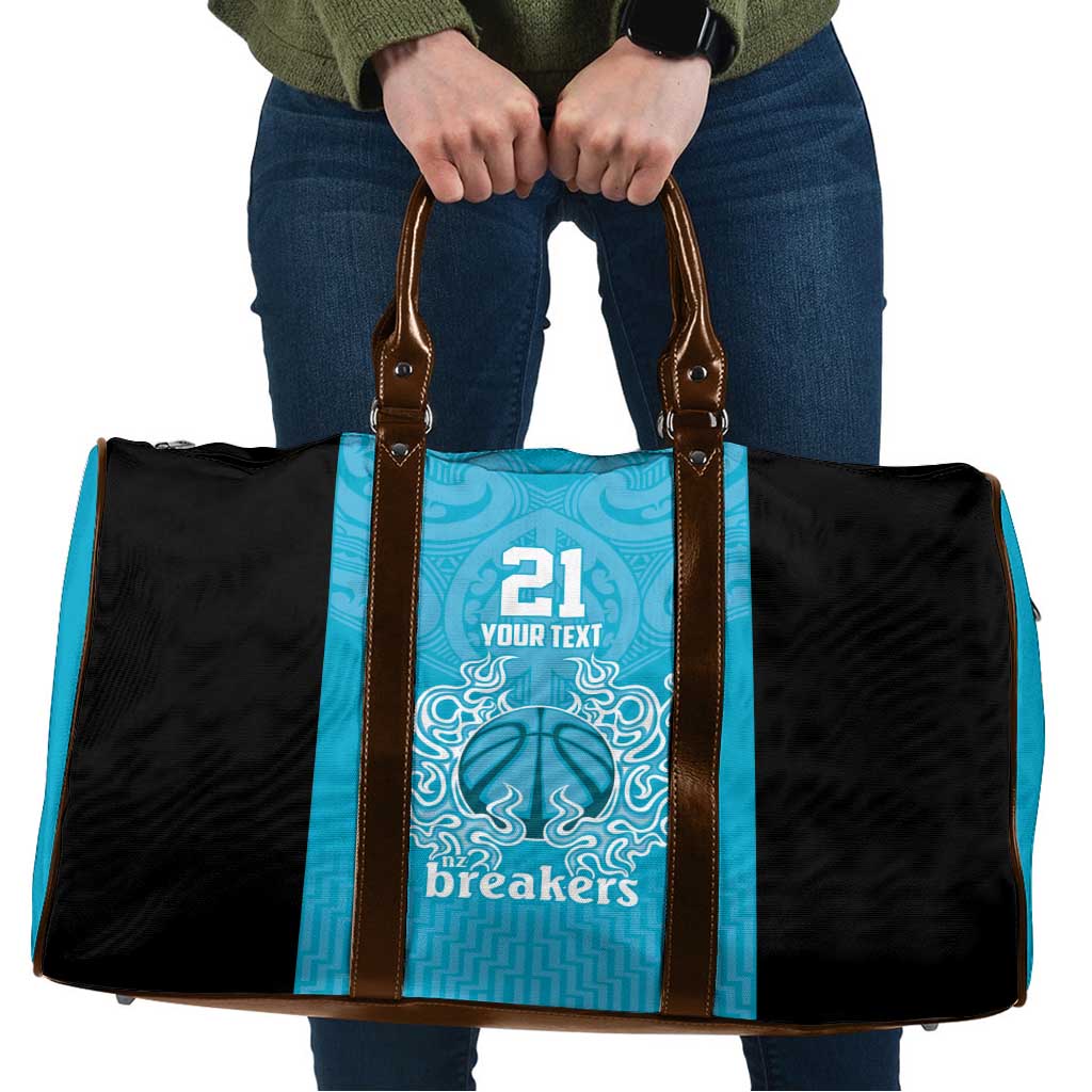 New Zealand Custom Travel Bag Fire Basketball Maori Tribal Sky Blue - Polynesian Pride