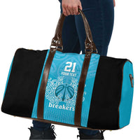 New Zealand Custom Travel Bag Fire Basketball Maori Tribal Sky Blue - Polynesian Pride
