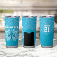 New Zealand Custom Tumbler Cup Fire Basketball Maori Tribal Sky Blue - Polynesian Pride