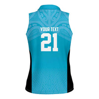 New Zealand Custom Women Sleeveless Polo Shirt Fire Basketball Maori Tribal Sky Blue - Polynesian Pride