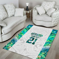 Custom New Zealand Aotearoa Area Rug Green Maori Paua Shell Indigenous - Polynesian Pride