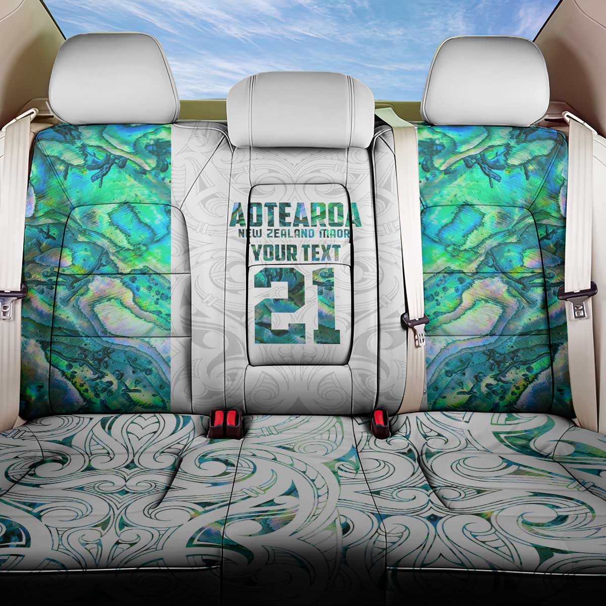 Custom New Zealand Aotearoa Back Car Seat Cover Green Maori Paua Shell Indigenous - Polynesian Pride