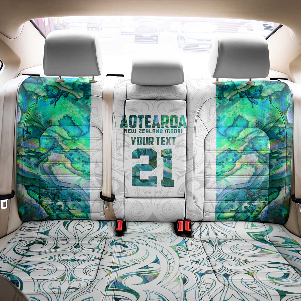 Custom New Zealand Aotearoa Back Car Seat Cover Green Maori Paua Shell Indigenous - Polynesian Pride