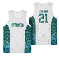 Custom New Zealand Aotearoa Basketball Jersey Green Maori Paua Shell Indigenous - Polynesian Pride