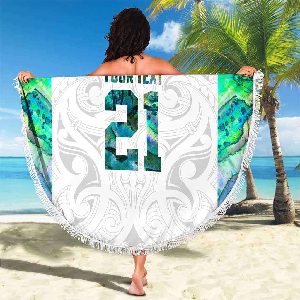 Custom New Zealand Aotearoa Beach Blanket Green Maori Paua Shell Indigenous - Polynesian Pride