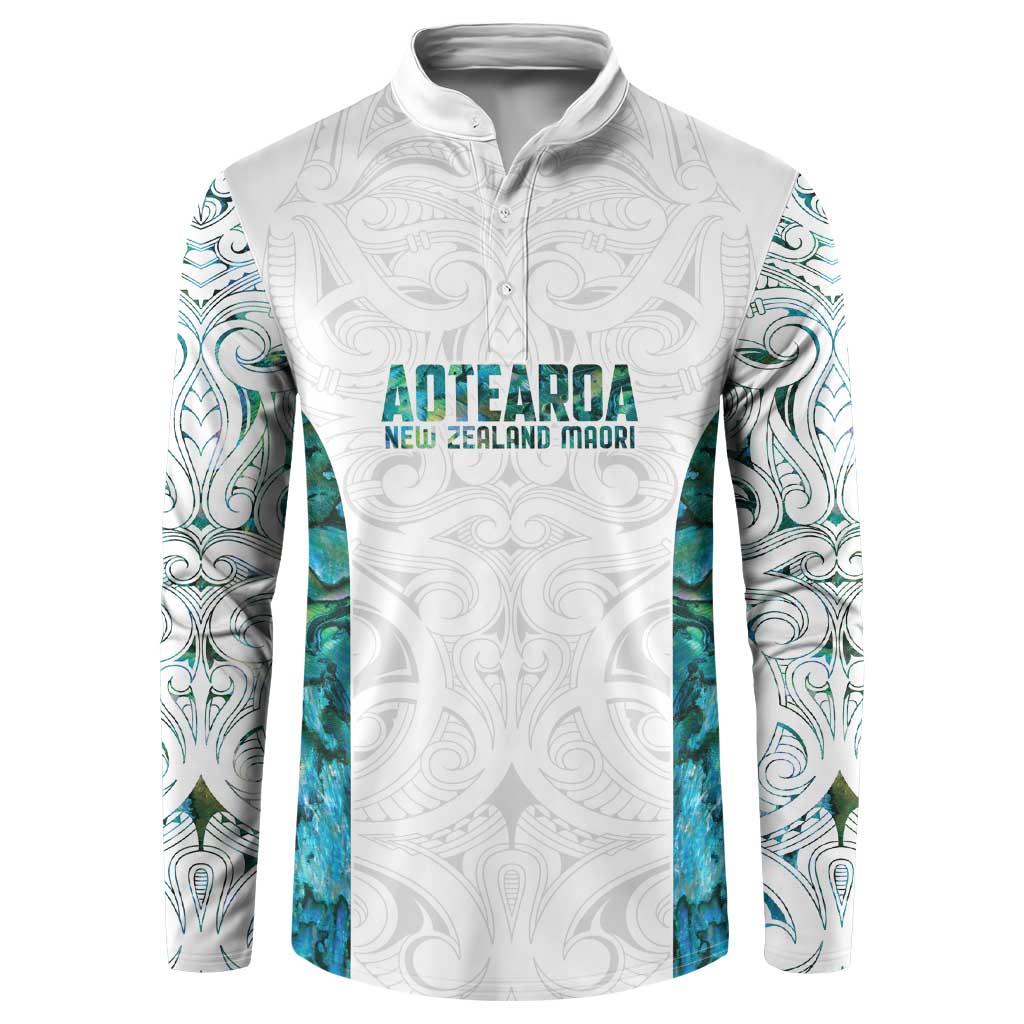 Custom New Zealand Aotearoa Button Sweatshirt Green Maori Paua Shell Indigenous - Polynesian Pride