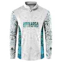 Custom New Zealand Aotearoa Button Sweatshirt Green Maori Paua Shell Indigenous - Polynesian Pride
